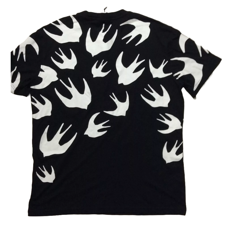 MCQ ALL OVER SWALLOW PRINT BIRD T-SHIRT BLACK & WHITE ALEXANDER MCQUEEN SZ xxL