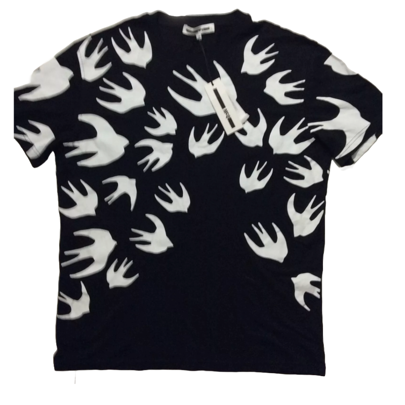 MCQ ALL OVER SWALLOW PRINT BIRD T-SHIRT BLACK & WHITE ALEXANDER MCQUEEN SZ xxL