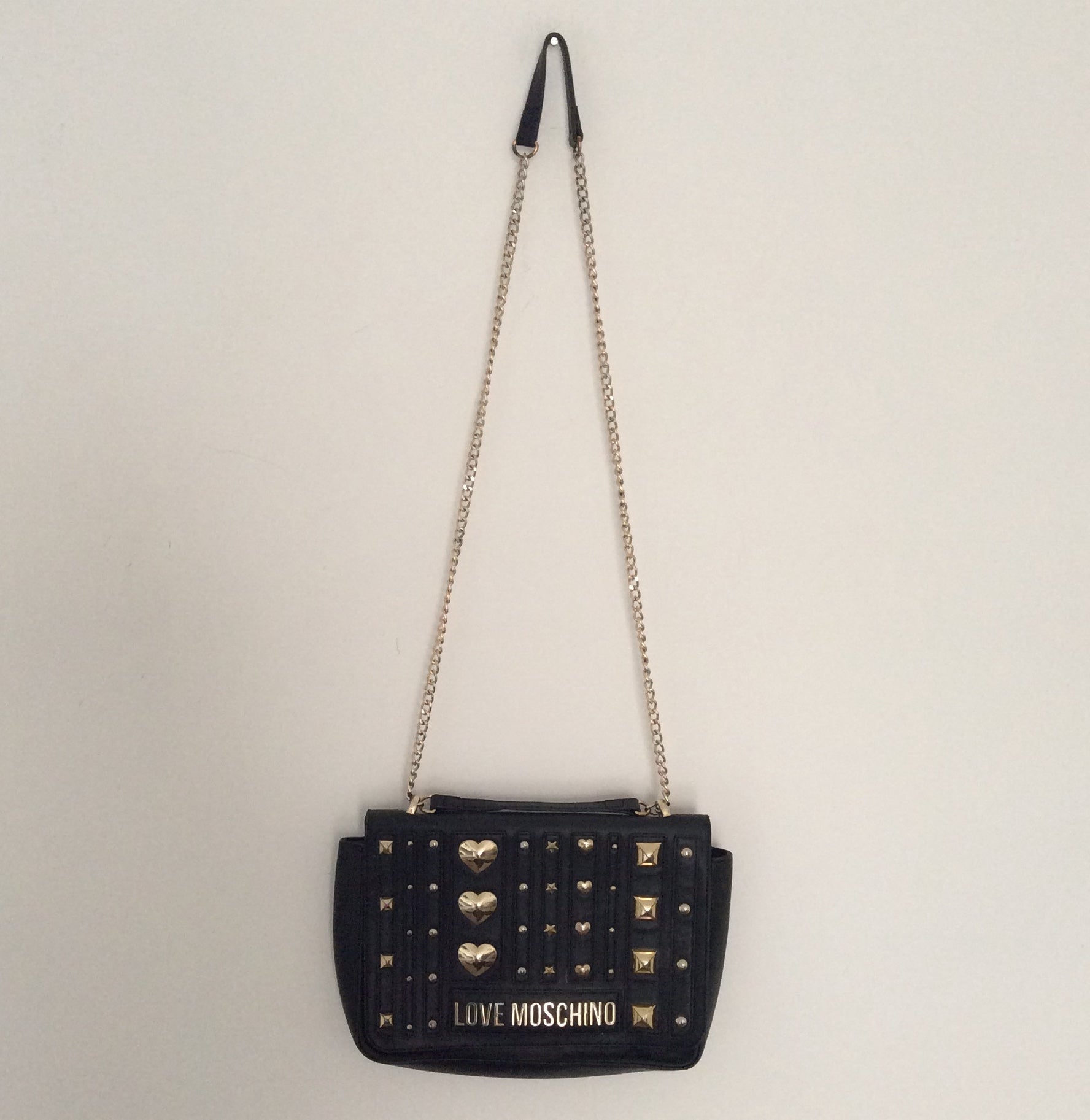 LOVE MOSCHINO - STUDDED SHOULDER TOTE BAGS BLACK