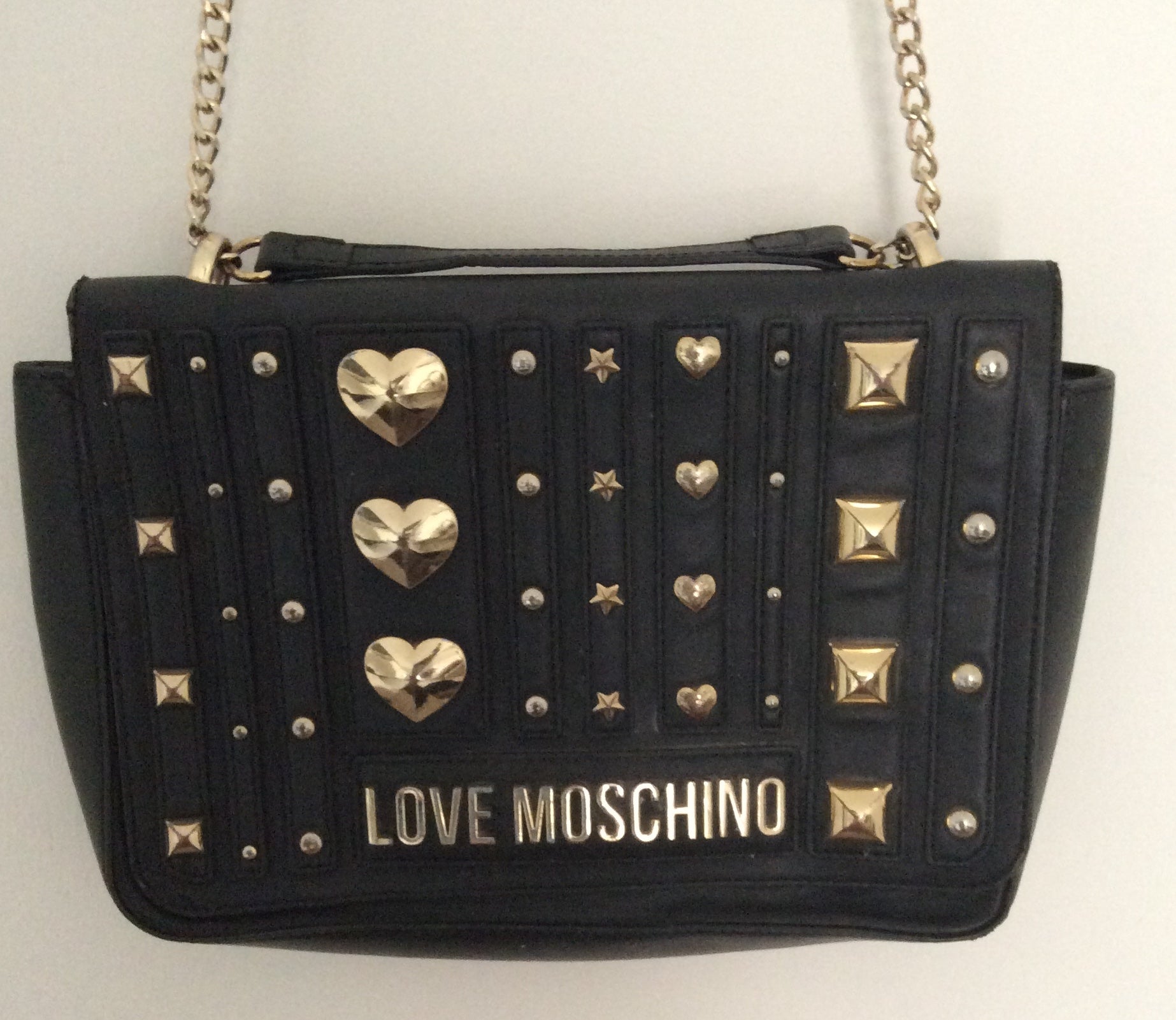 LOVE MOSCHINO - STUDDED SHOULDER TOTE BAGS BLACK