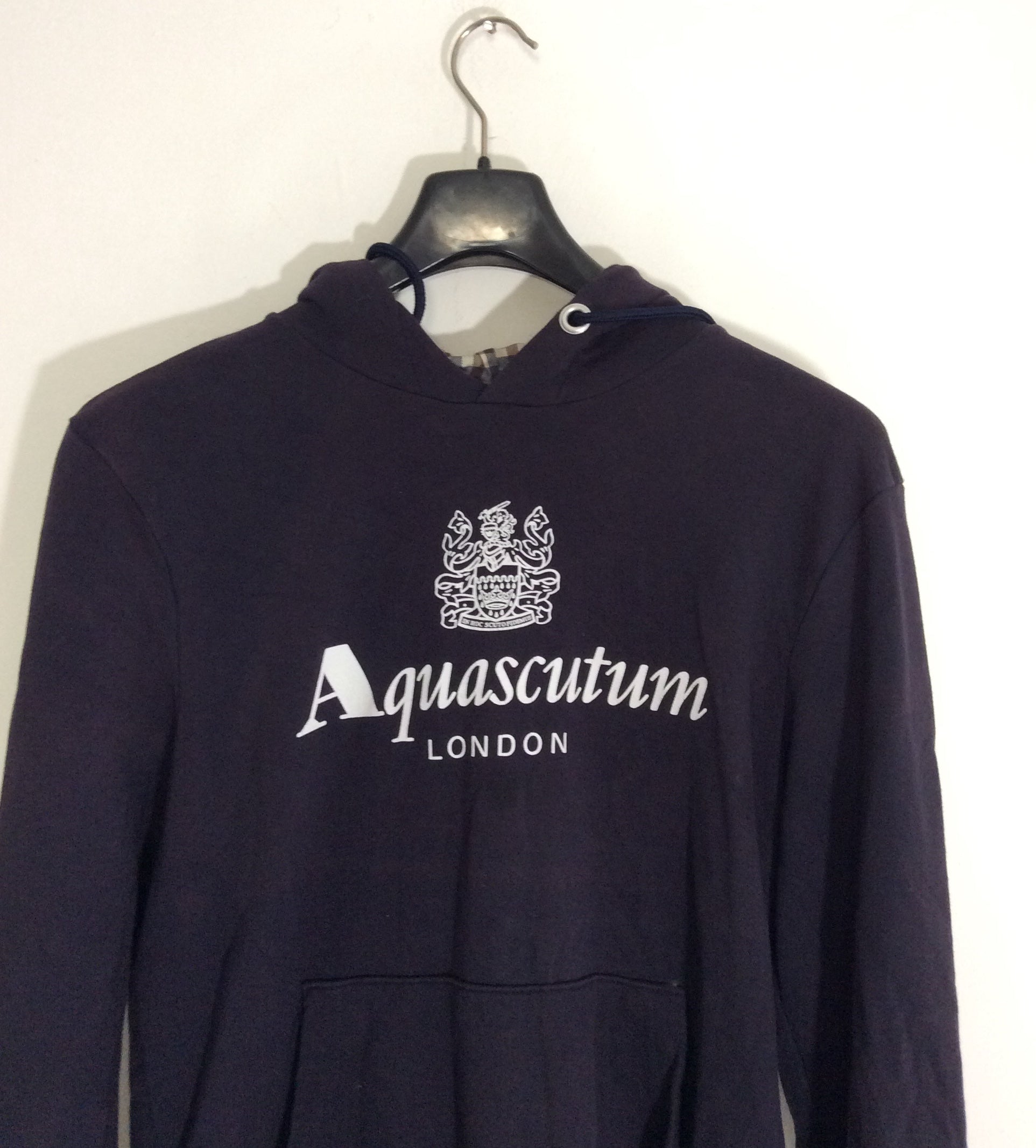 Aquascutum Logo Hooded Sweatshirt Jumper Blue Size Large Made in Italy