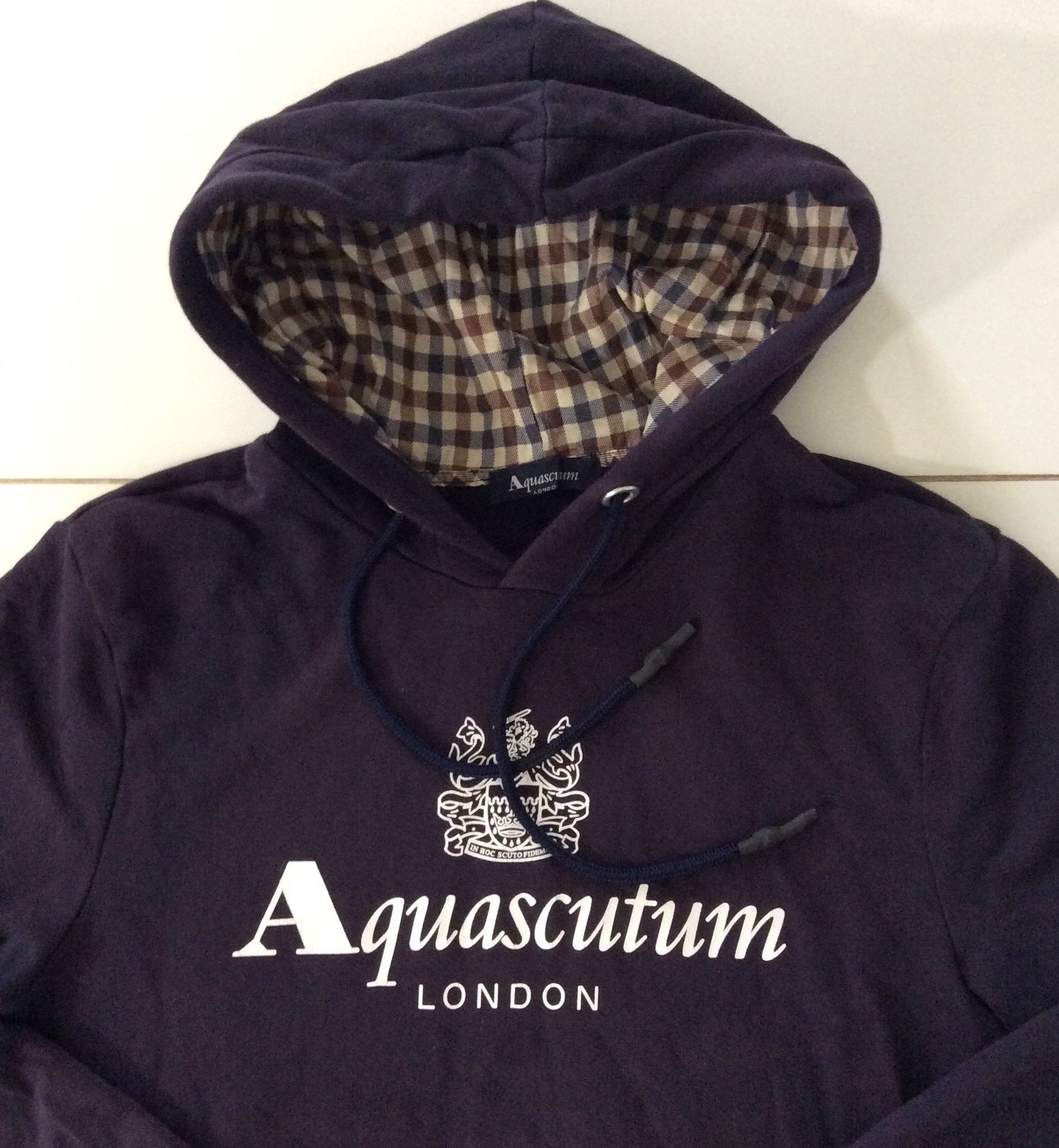 Aquascutum Logo Hooded Sweatshirt Jumper Blue Size Large Made in Italy