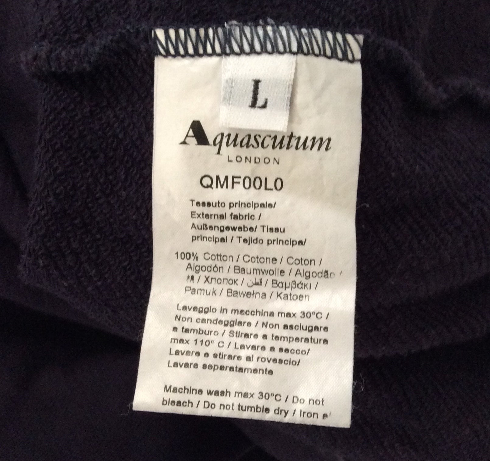 Aquascutum Logo Hooded Sweatshirt Jumper Blue Size Large Made in Italy