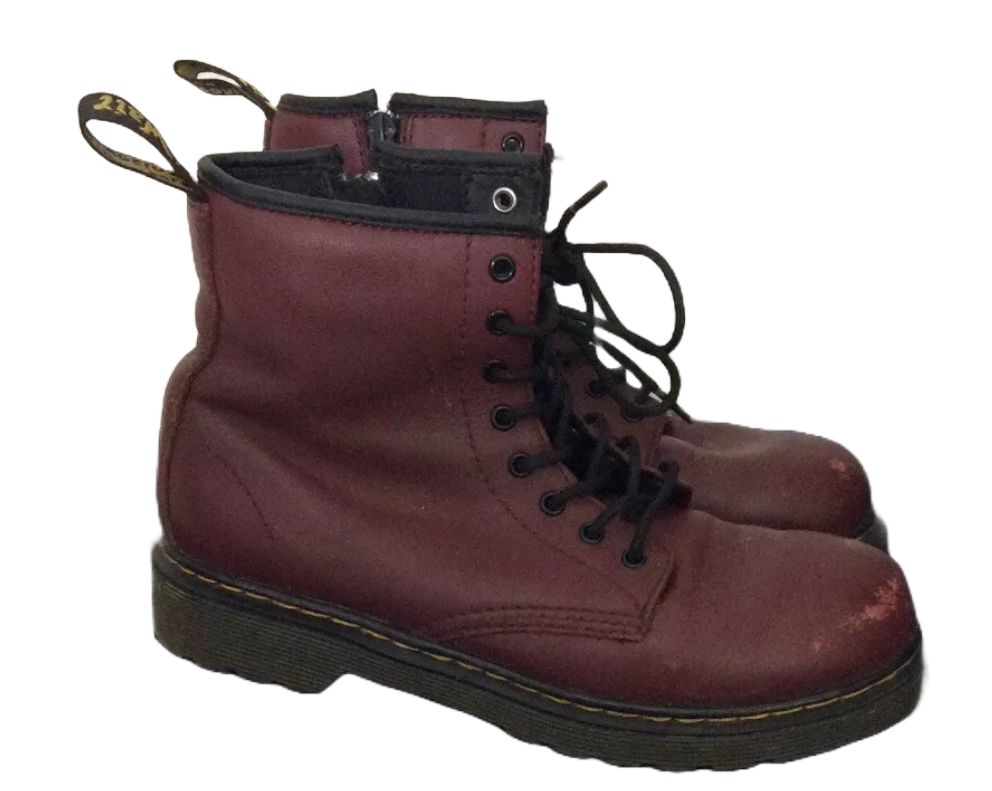 Ladies Burgundy, Dr. Martens Air Wair 8 Eyelet Leather Boots Size UK 3