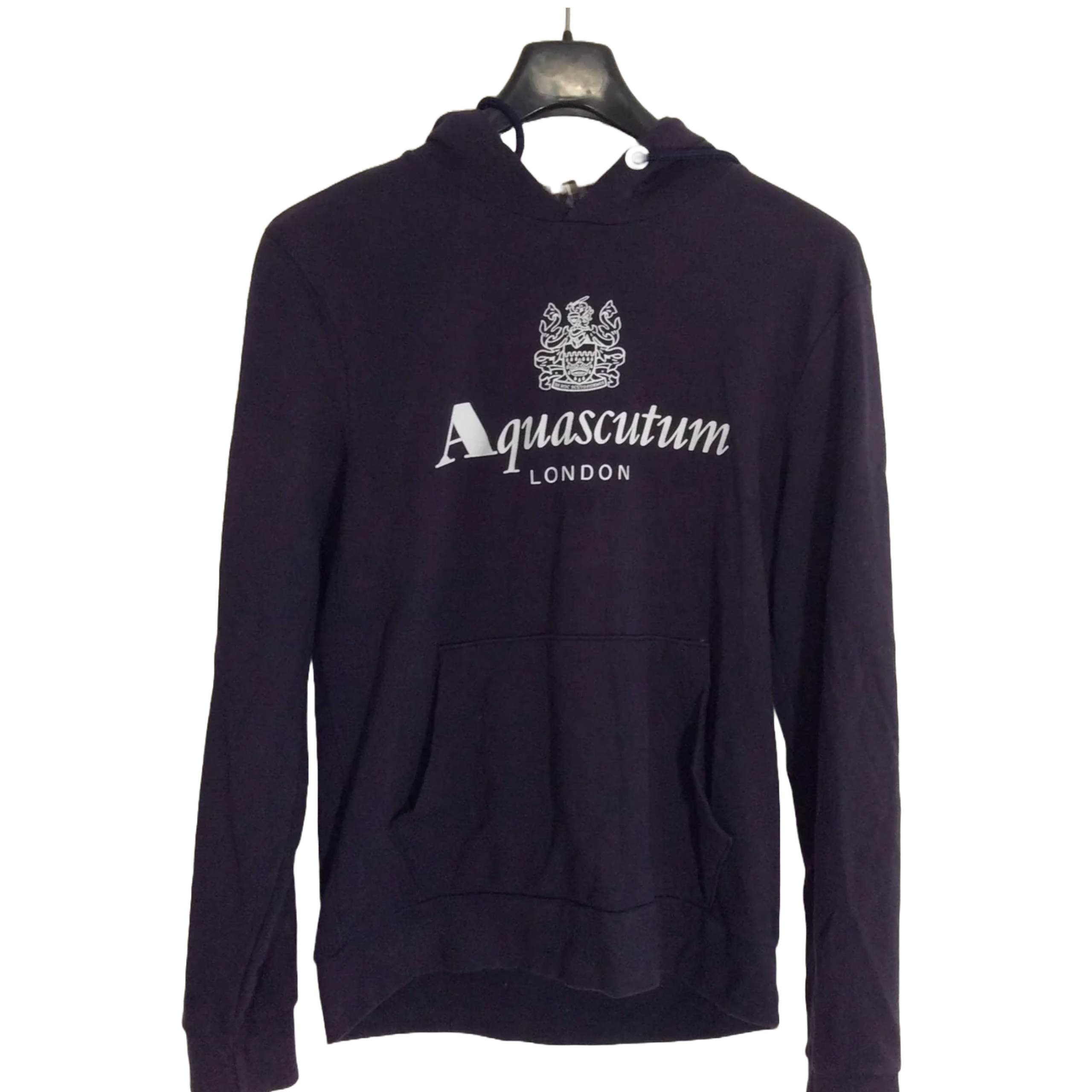 Aquascutum Logo Hooded Sweatshirt Jumper Blue Size Large Made in Italy