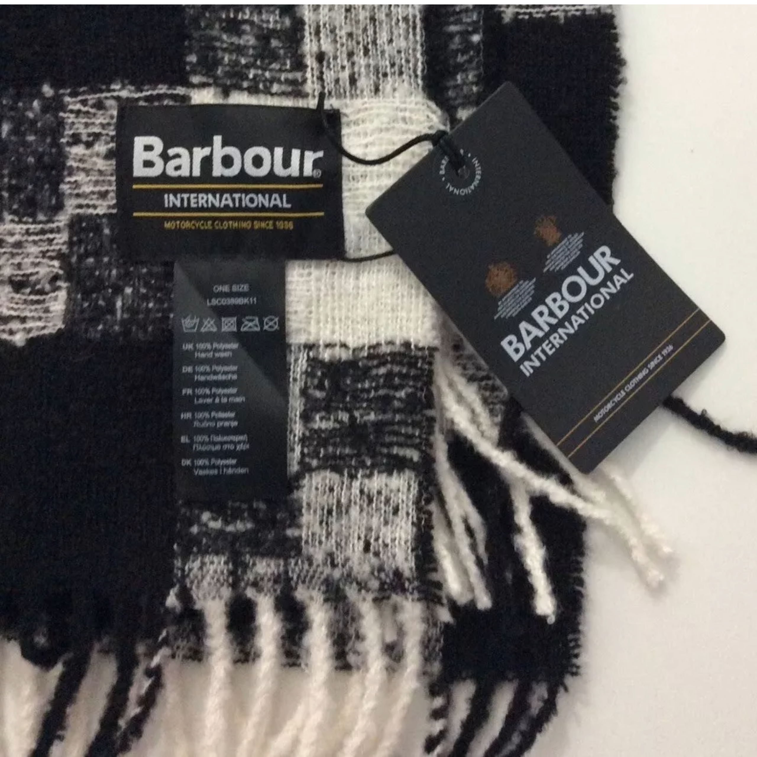 BARBOUR International Pace Wrap Black/Chantilly Polyester Throw Scarf 75"x24"