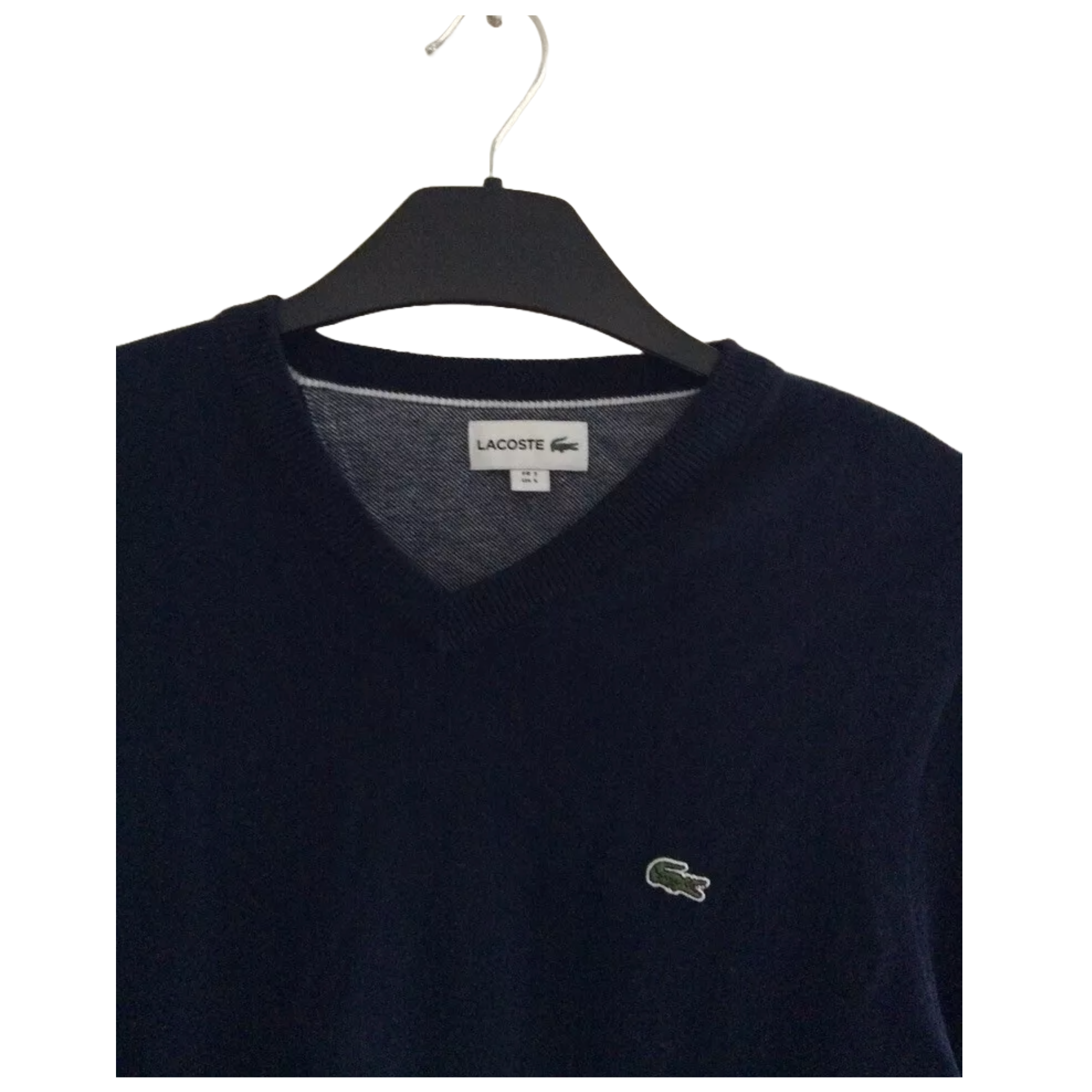 Lacoste Men's Blue 100% Cotton Knit V-Neck Jumper/Pullover Size FR 3