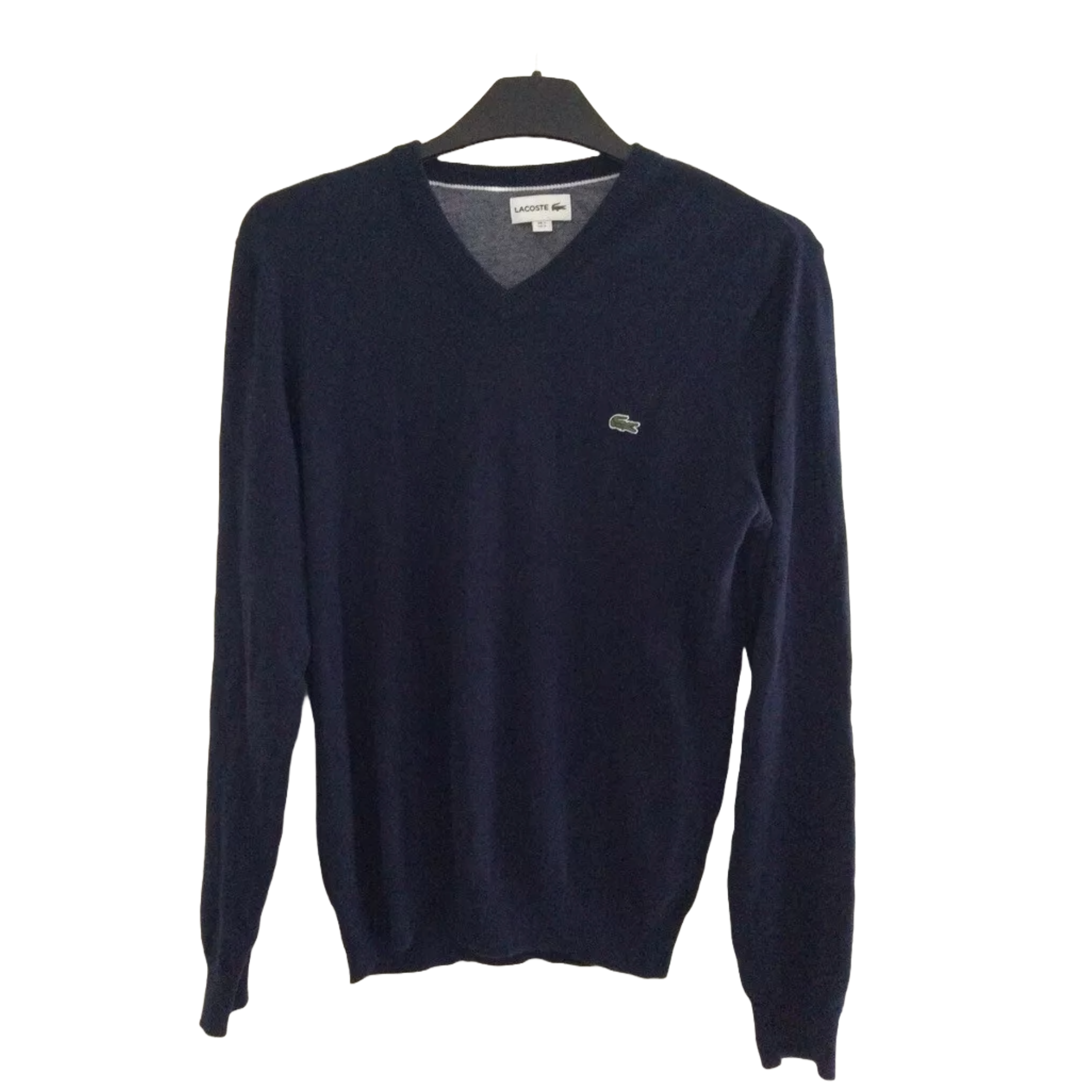 Lacoste Men's Blue 100% Cotton Knit V-Neck Jumper/Pullover Size FR 3