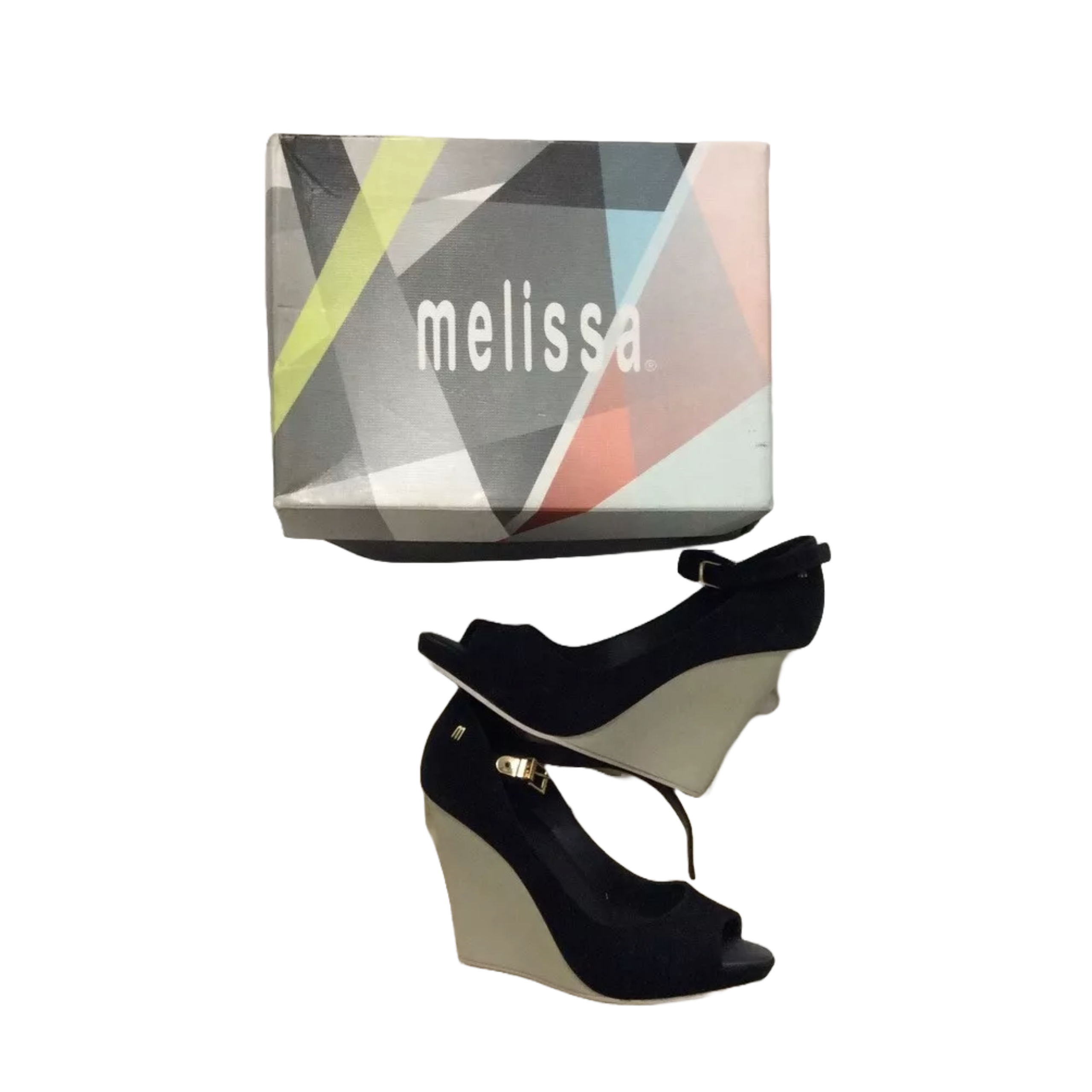 Melissa Peep Toe Wedge Platform Heels Women’s Size UK 8 Black & White