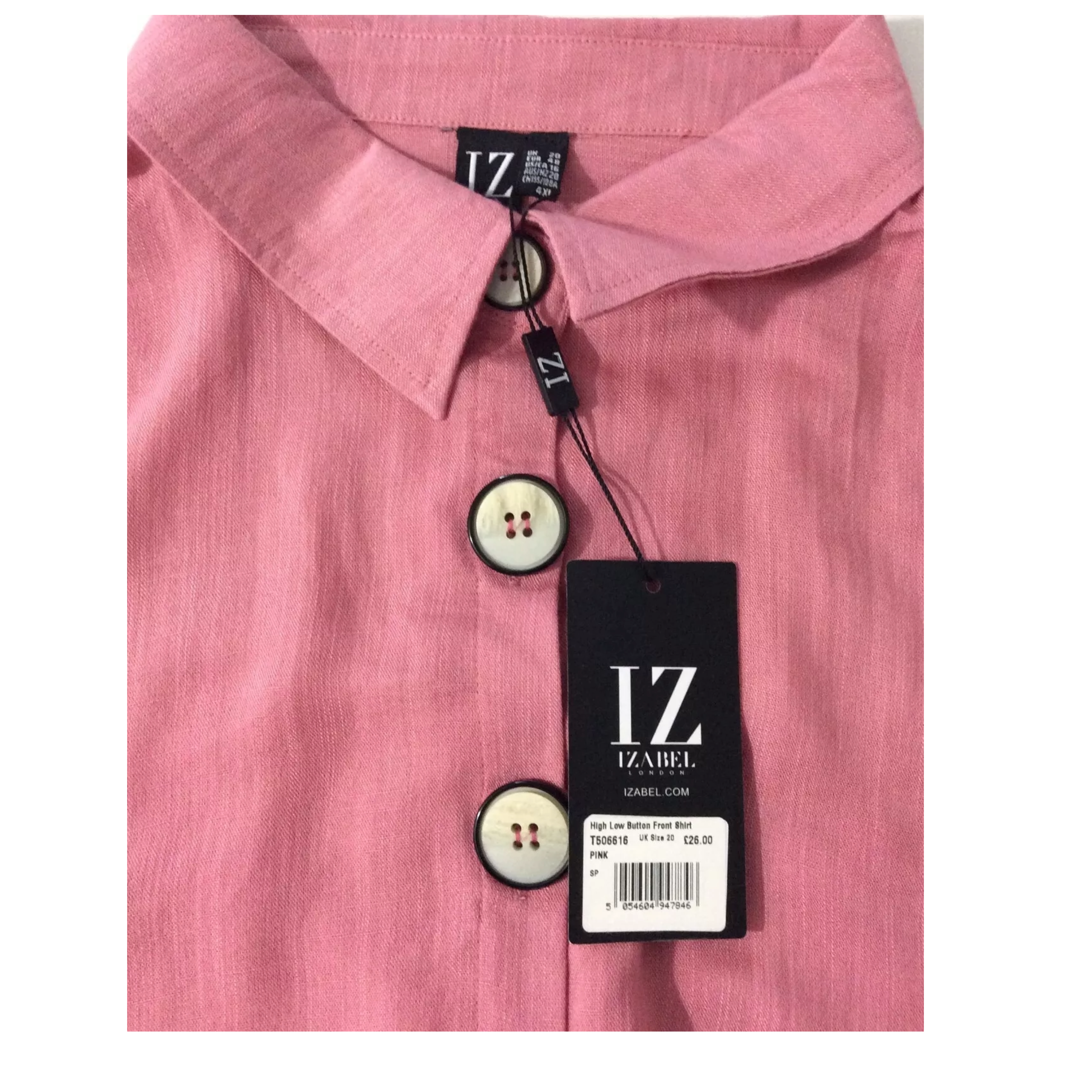 Izabel London Pink High Low Button Down Shirt Dress /Top in UK Sizes 20