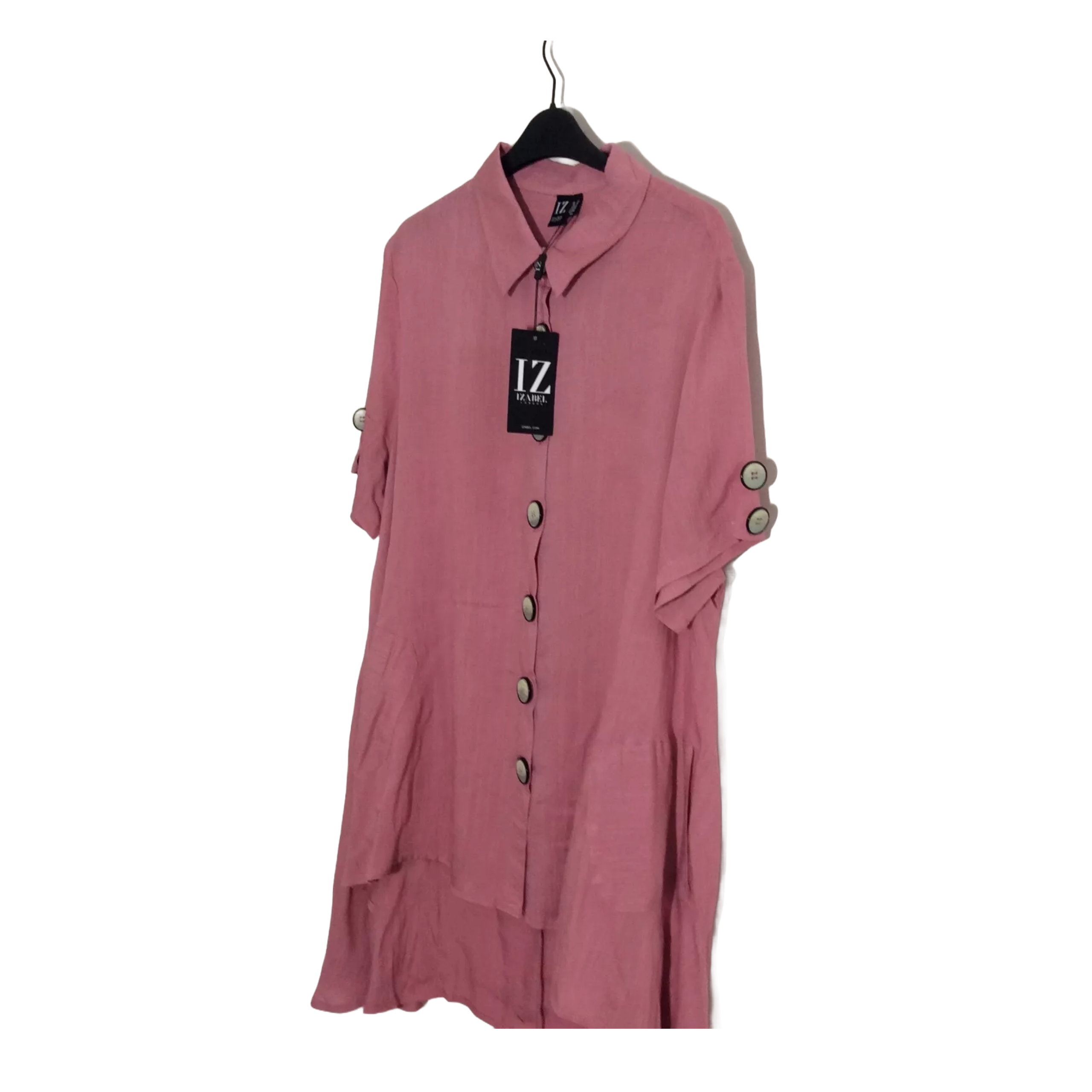 Izabel London Pink High Low Button Down Shirt Dress /Top in UK Sizes 20