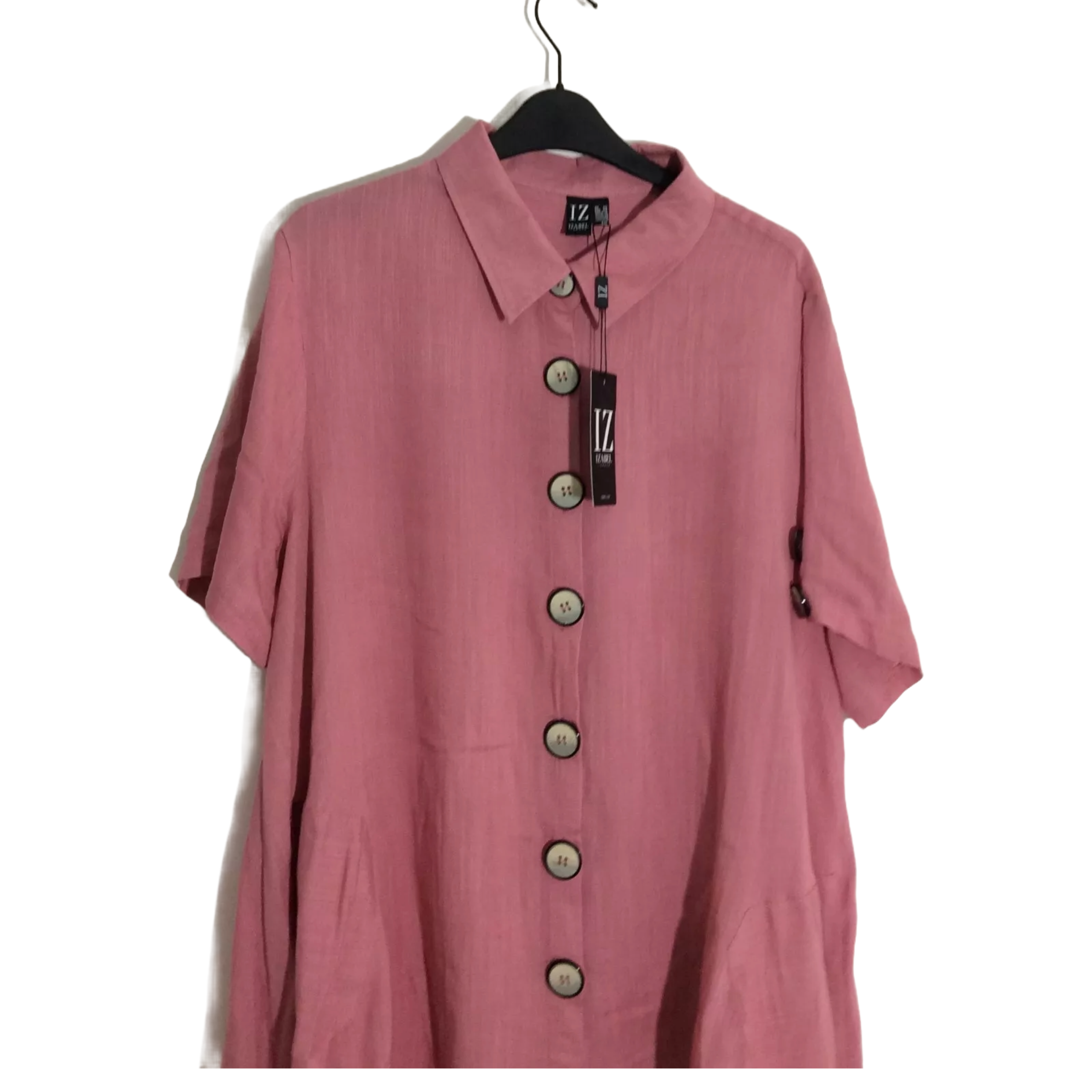 Izabel London Pink High Low Button Down Shirt Dress /Top in UK Sizes 20