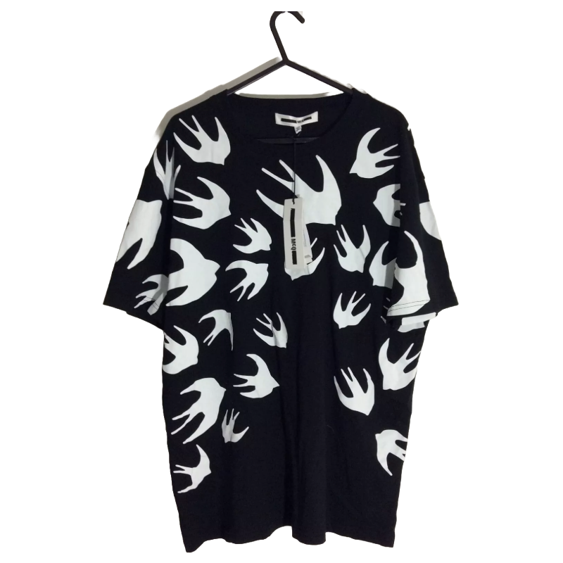 MCQ ALL OVER SWALLOW PRINT BIRD T-SHIRT BLACK & WHITE ALEXANDER MCQUEEN SZ xxL