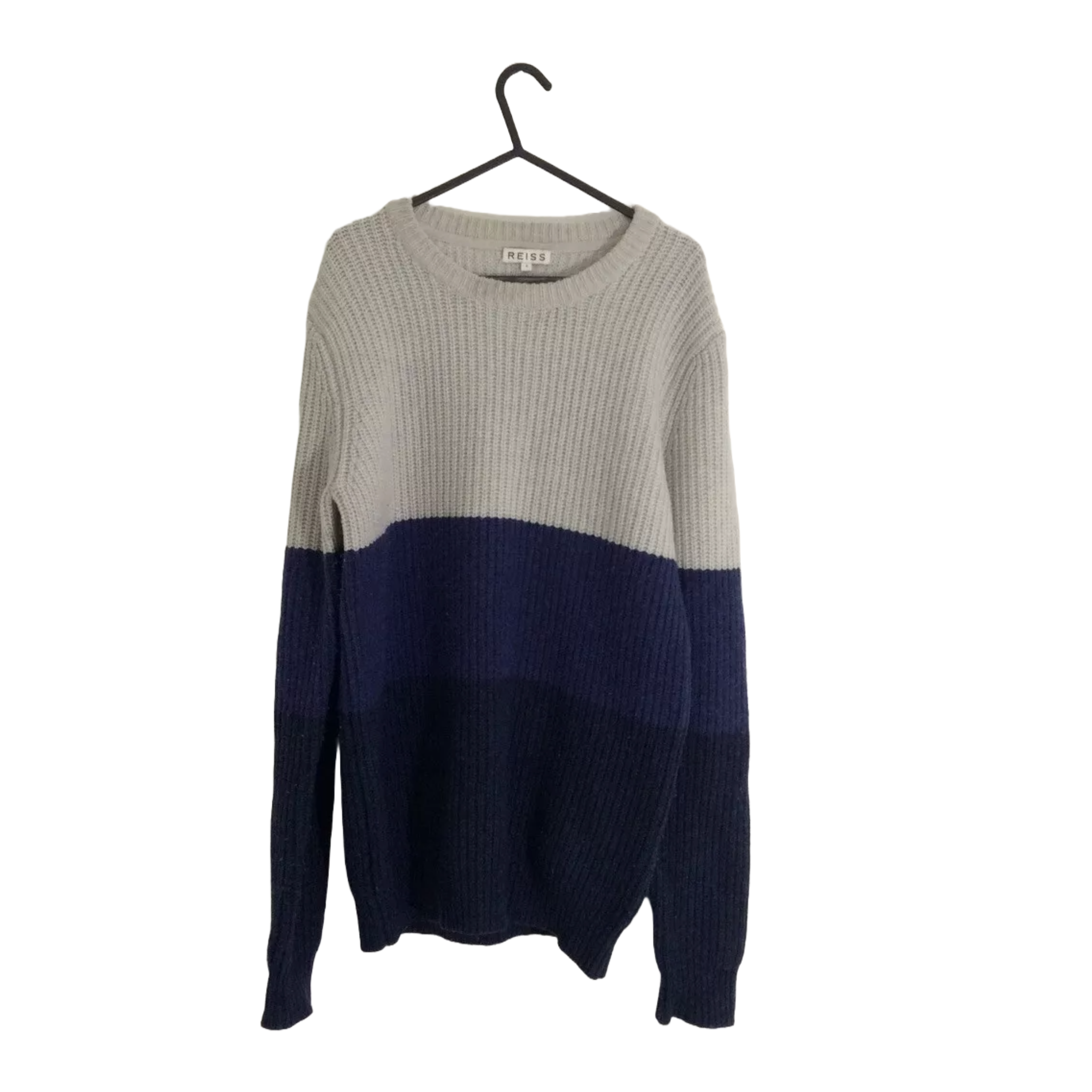 REISS Mens Jumper Small Wool blend Colour Blocked Crew Sweater Pullover