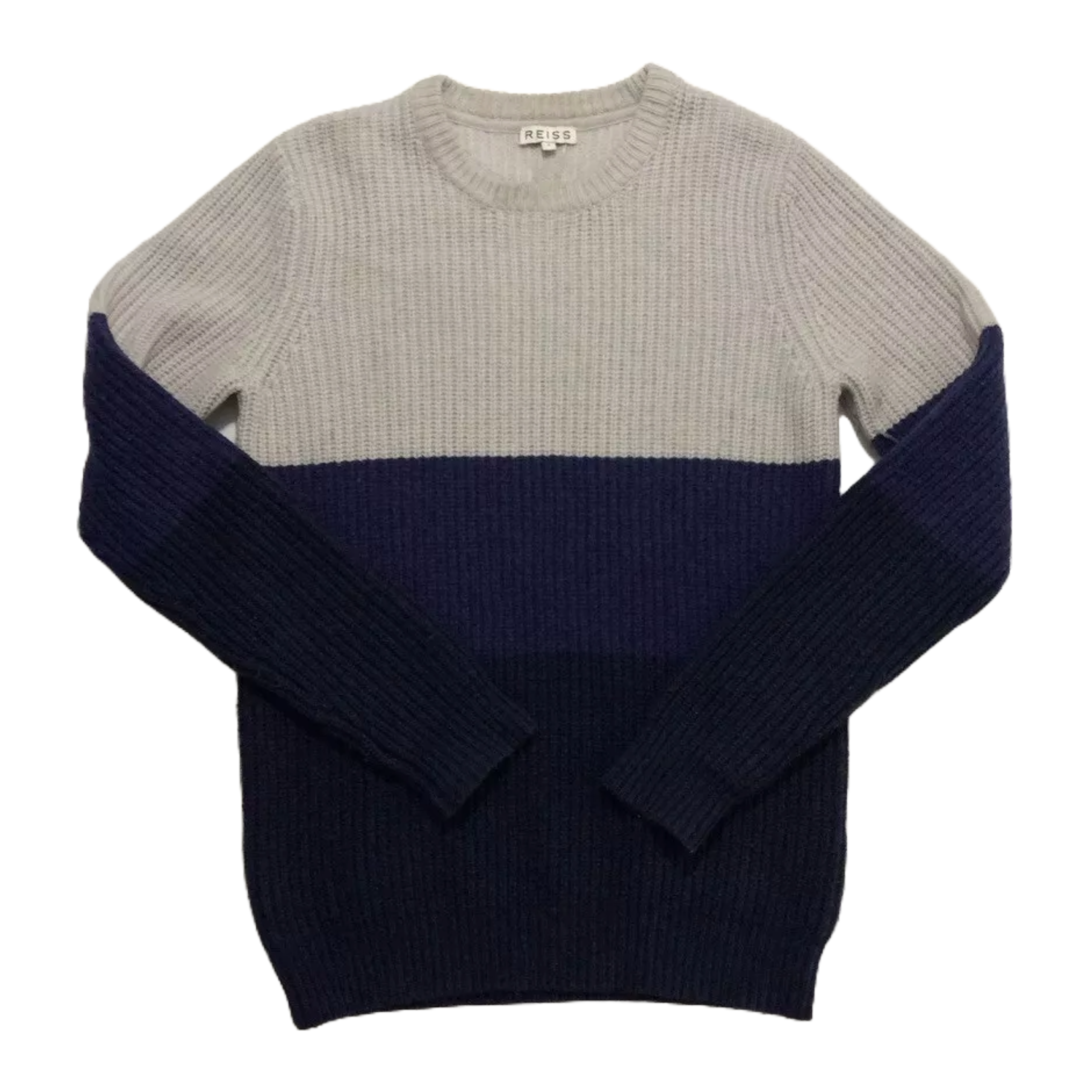 REISS Mens Jumper Small Wool blend Colour Blocked Crew Sweater Pullover