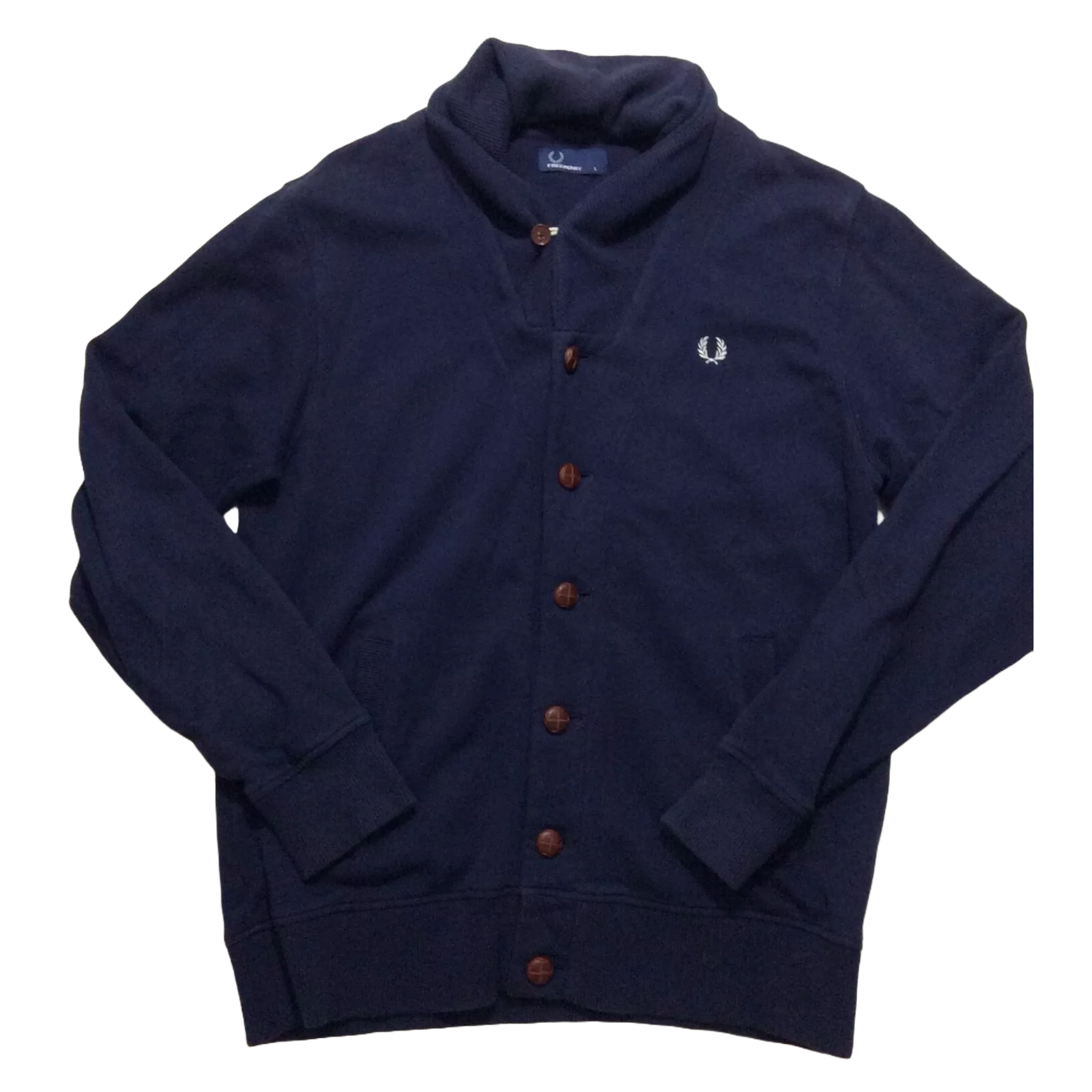 Fred Perry Bomber Jacket Men's Navy Blue Size L Zip up Sweatshirt Cotton