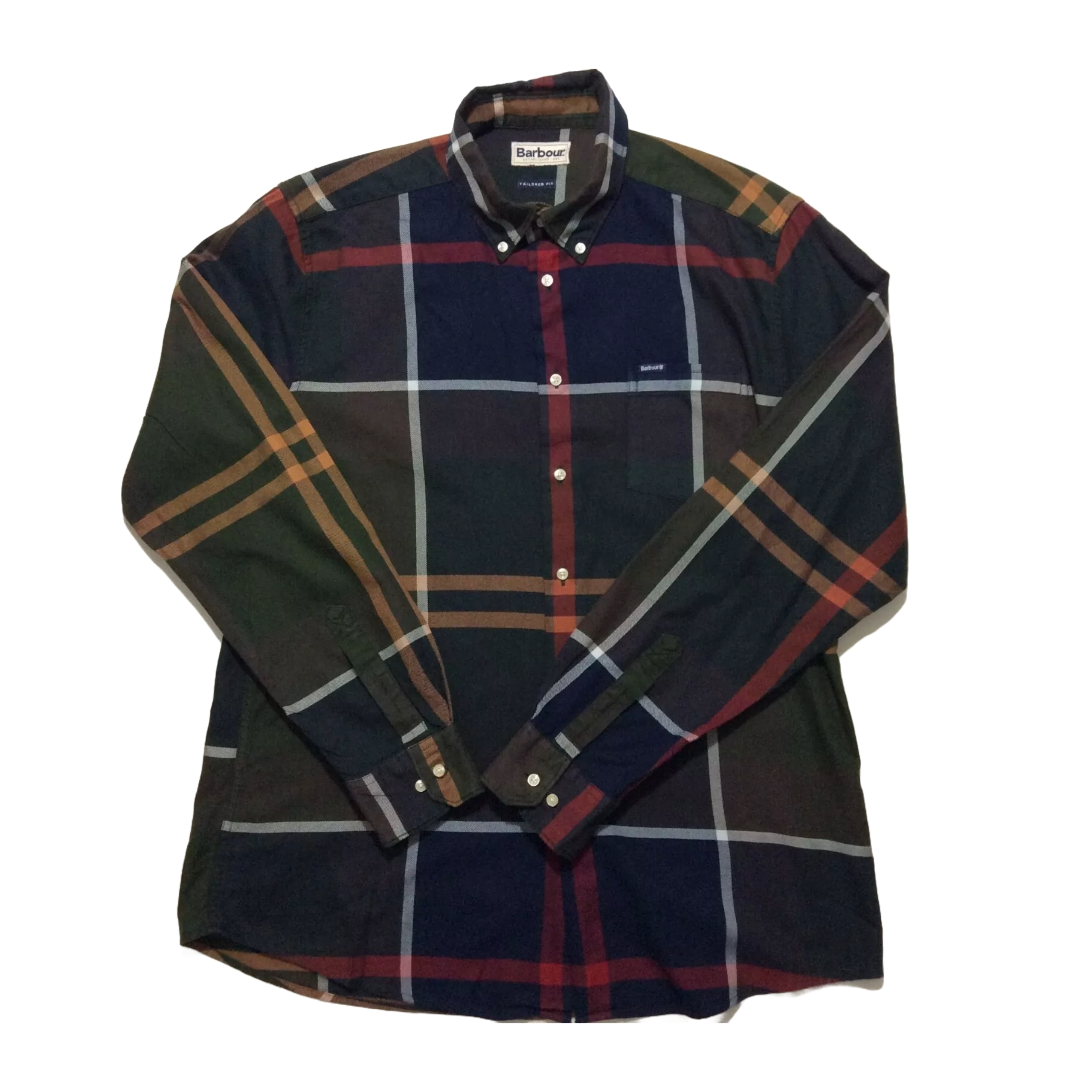 Barbour Long Sleeve Shirt Tartan Plaid Pocket Multicolor Tailored Fit L