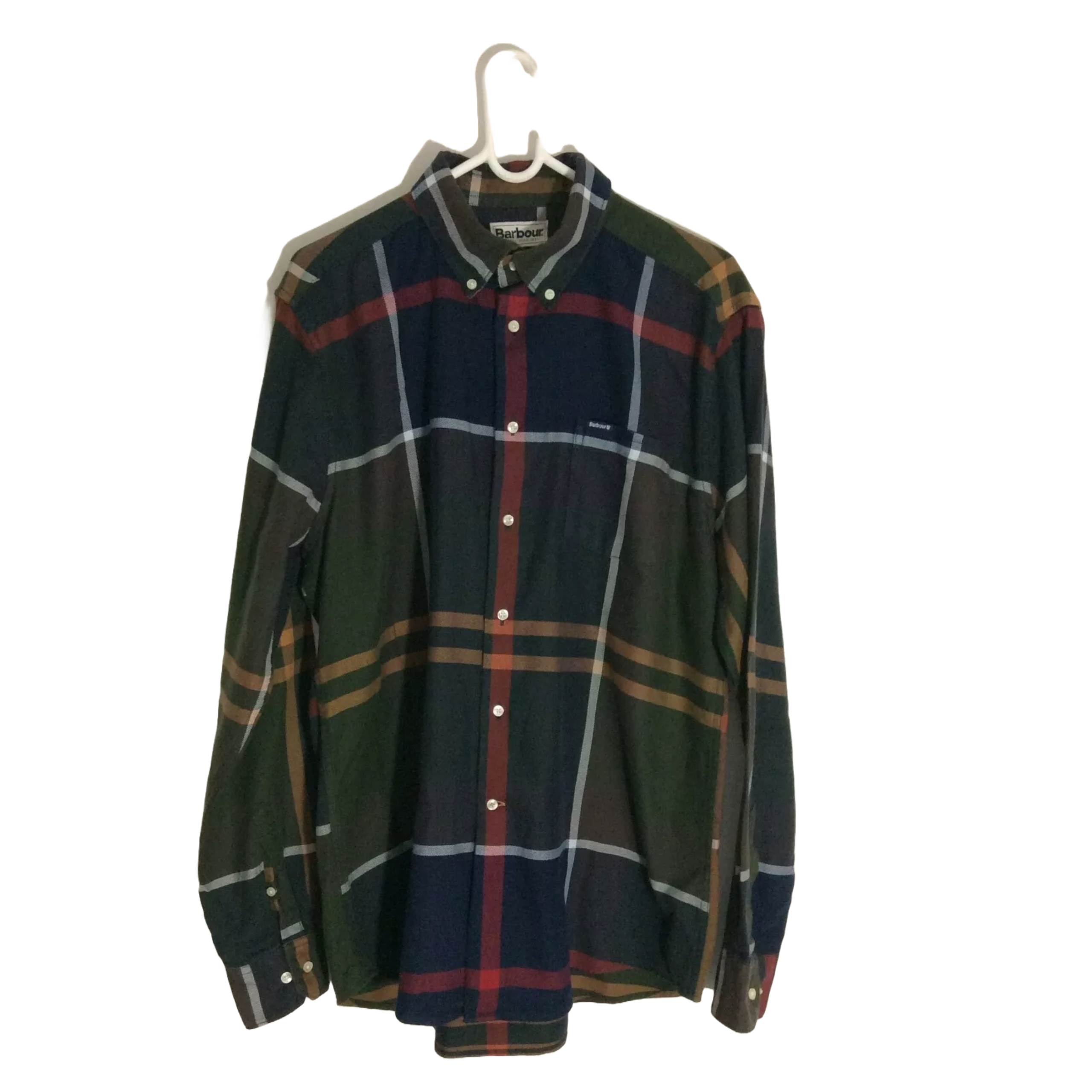 Barbour Long Sleeve Shirt Tartan Plaid Pocket Multicolor Tailored Fit L