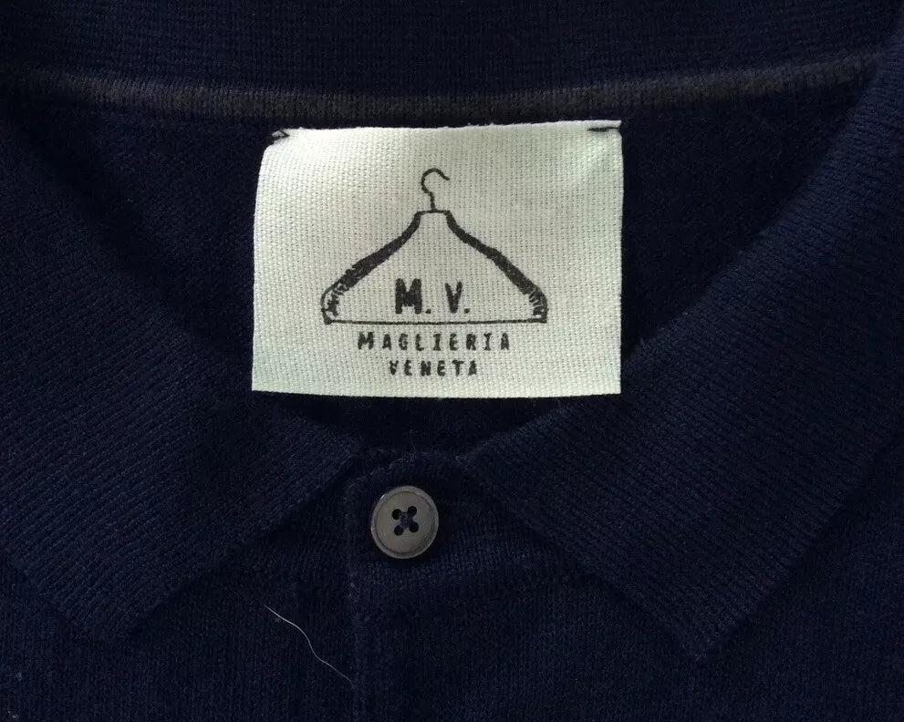 M.V. MAGLIERIA VENETA Jumper Size XL Navy Merino Wool Blend Polo Shirt